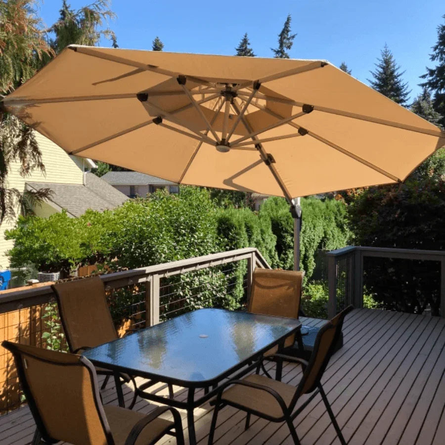 PURPLE LEAF Round Solar Lighted Cantilever Umbrella Outside Patio Umbrella with Lights