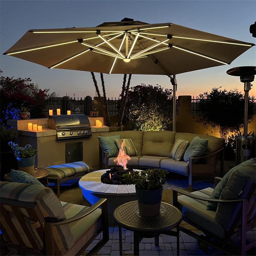 PURPLE LEAF Round Cantilever Umbrella with Base, Outdoor Umbrellas with Lights