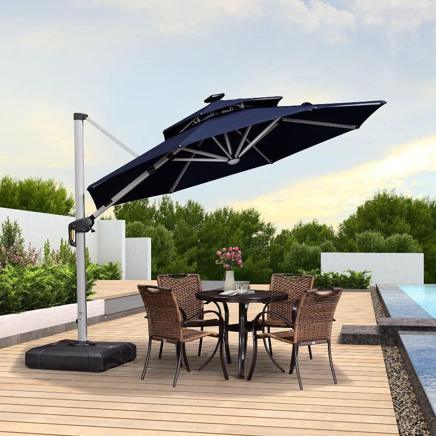 PURPLE LEAF Round Solar Lighted Cantilever Umbrella Outside Patio Umbrella with Lights