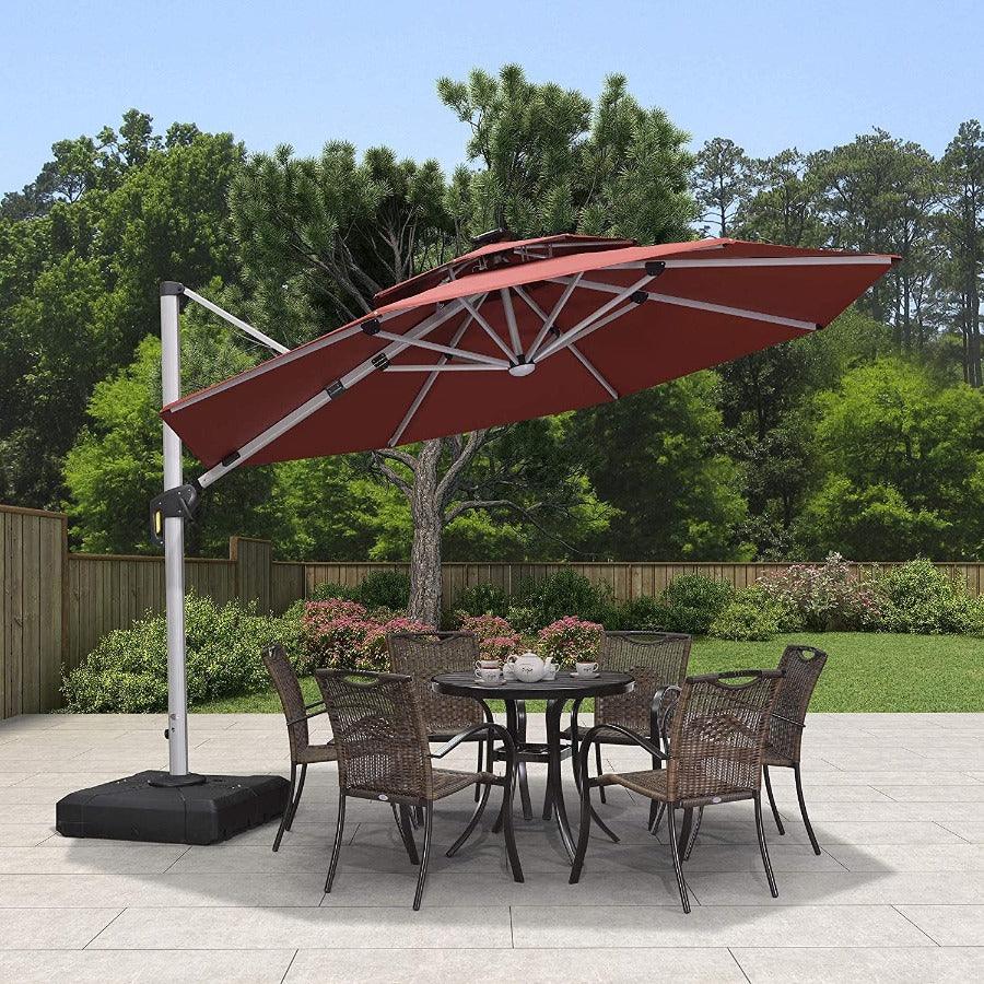 PURPLE LEAF Round Solar Lighted Cantilever Umbrella Outside Patio Umbrella with Lights