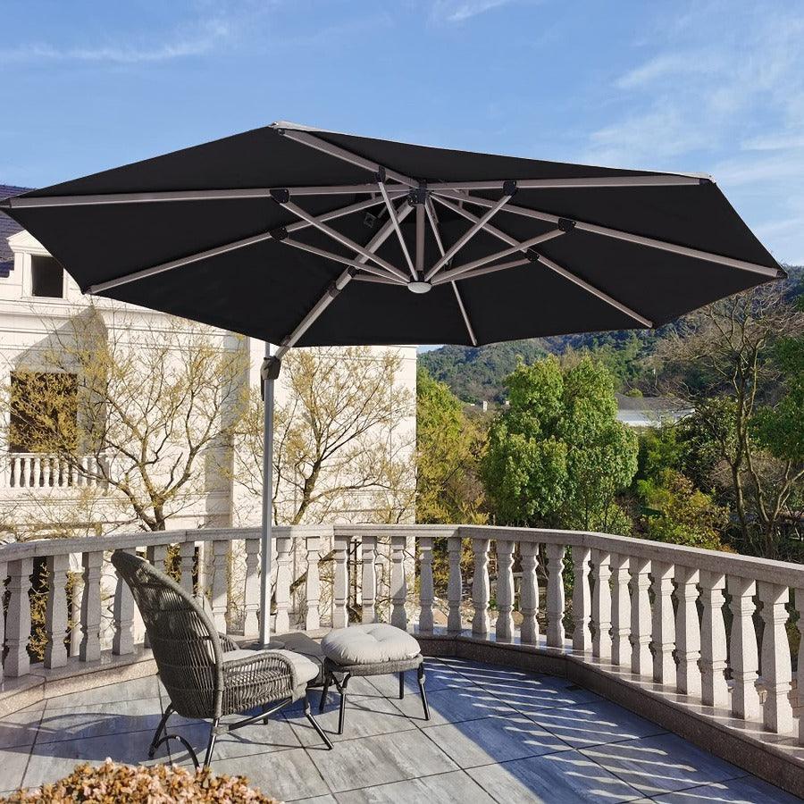 PURPLE LEAF Round Cantilever Umbrella with Base, Outdoor Umbrellas with Lights