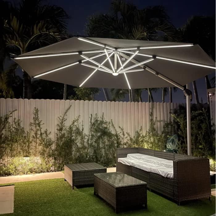 PURPLE LEAF Round Cantilever Umbrella with Base, Outdoor Umbrellas with Lights