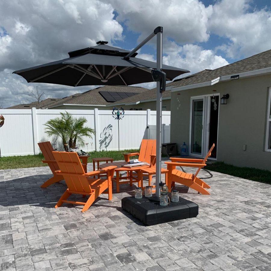 PURPLE LEAF Round Cantilever Umbrella with Base, Outdoor Umbrellas with Lights