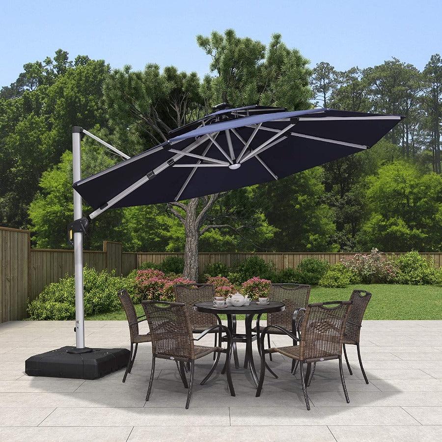 PURPLE LEAF Round Solar Lighted Cantilever Umbrella Outside Patio Umbrella with Lights