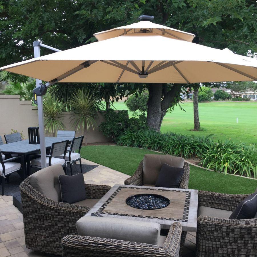 PURPLE LEAF Round Cantilever Umbrella with Base, Outdoor Umbrellas with Lights