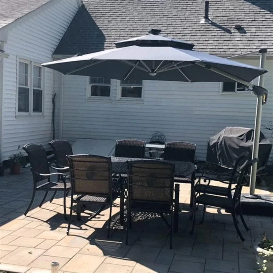 PURPLE LEAF Round Cantilever Umbrella with Base, Outdoor Umbrellas with Lights