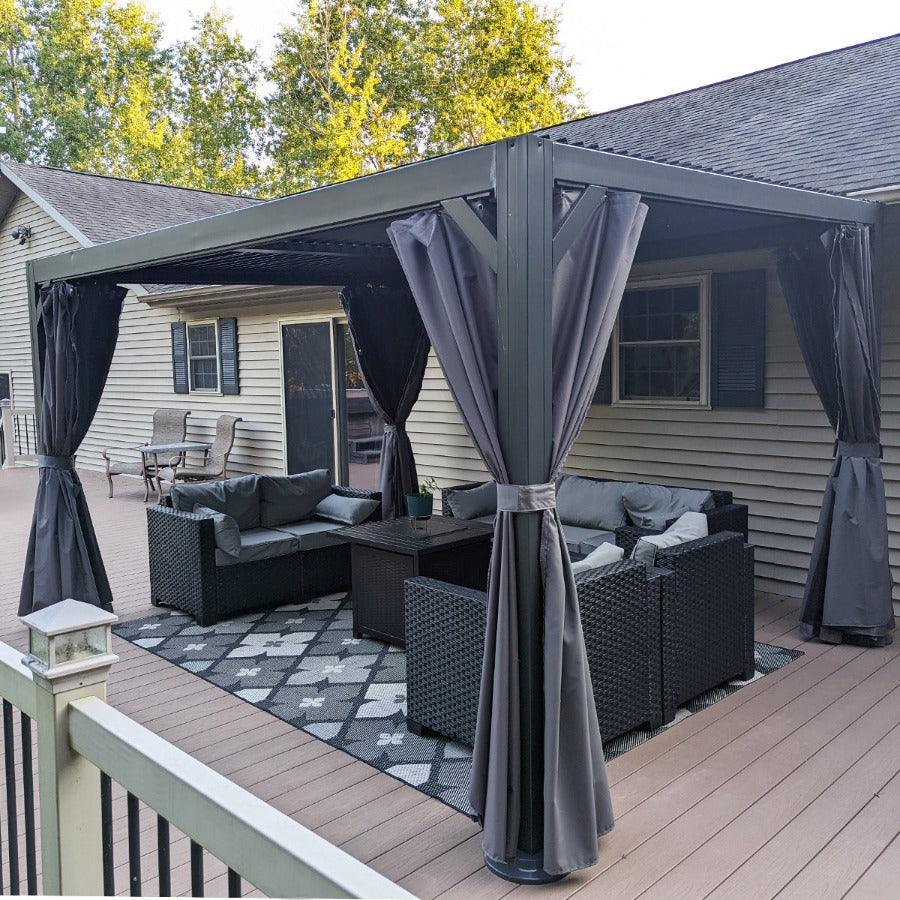 PURPLE LEAF Outdoor Adjustable Louvered Aluminum Pergola Metal Roof Hardtop Gazebo with Upgrade Curtain