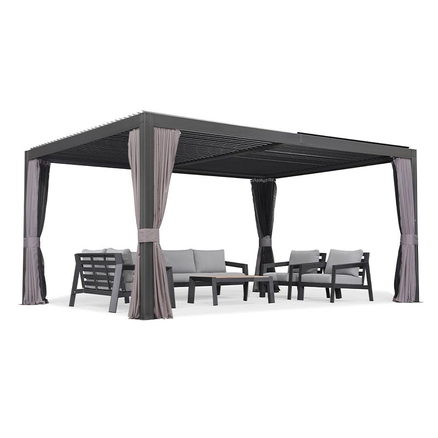 PURPLE LEAF Outdoor Adjustable Louvered Aluminum Pergola Metal Roof Hardtop Gazebo with Upgrade Curtain