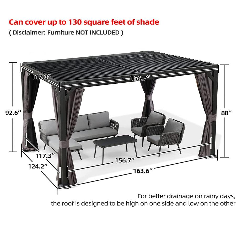 PURPLE LEAF Outdoor Adjustable Louvered Aluminum Pergola Metal Roof Hardtop Gazebo with Upgrade Curtain