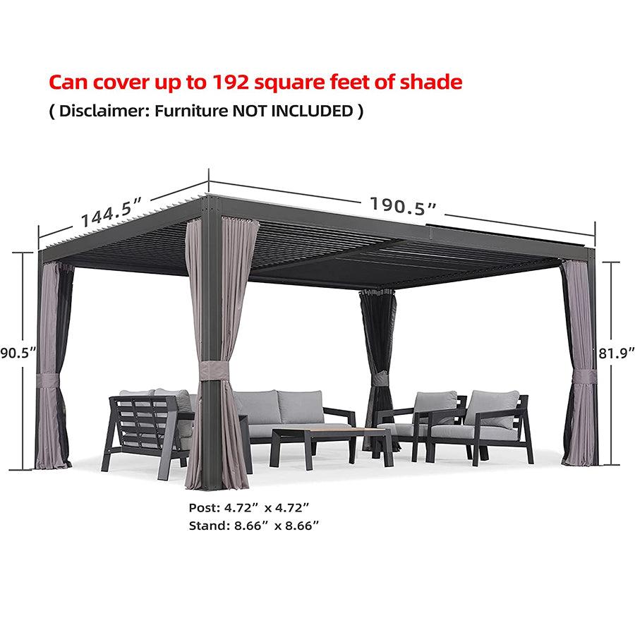 PURPLE LEAF Outdoor Adjustable Louvered Aluminum Pergola Metal Roof Hardtop Gazebo with Upgrade Curtain