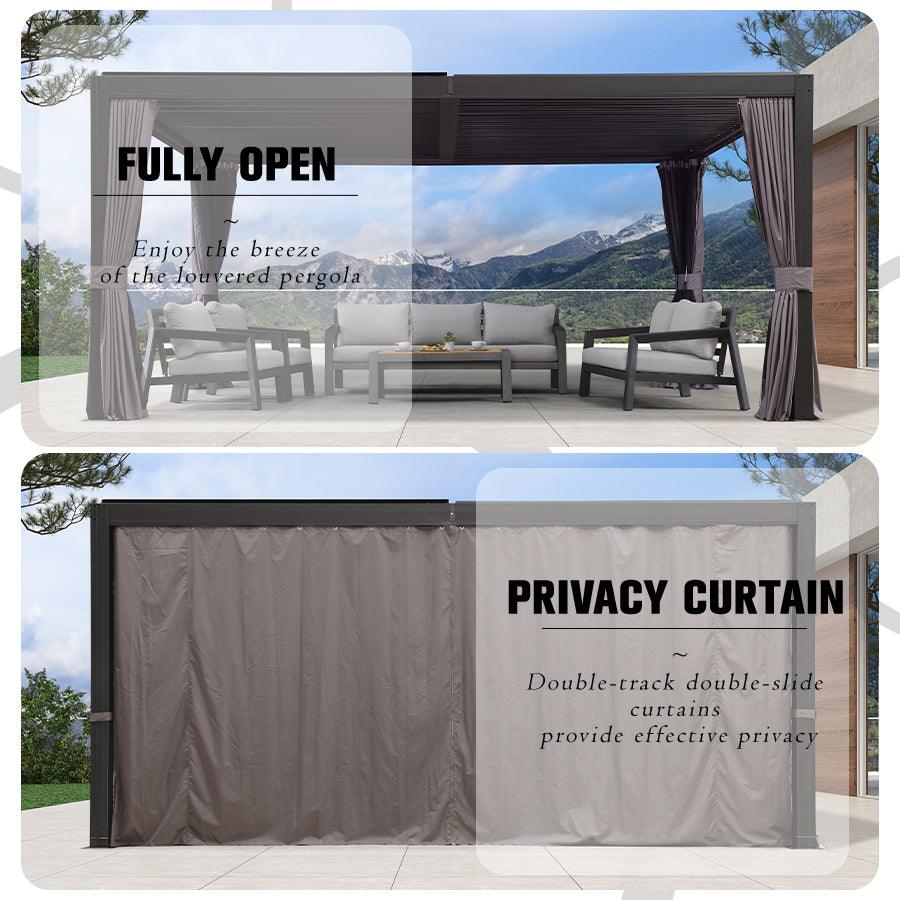 PURPLE LEAF Outdoor Adjustable Louvered Aluminum Pergola Metal Roof Hardtop Gazebo with Upgrade Curtain