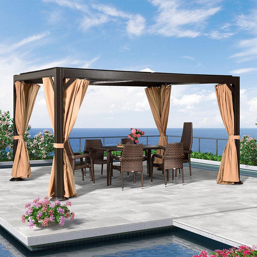 PURPLE LEAF Outdoor Adjustable Louvered Aluminum Pergola Metal Roof Hardtop Gazebo with Upgrade Curtain