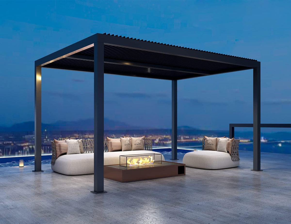 PURPLE LEAF Outdoor Adjustable Louvered Aluminum Pergola Metal Roof Hardtop Gazebo with Upgrade Curtain