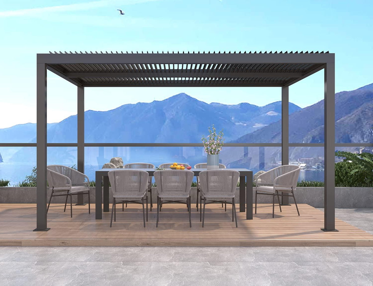PURPLE LEAF Outdoor Adjustable Louvered Aluminum Pergola Metal Roof Hardtop Gazebo with Upgrade Curtain