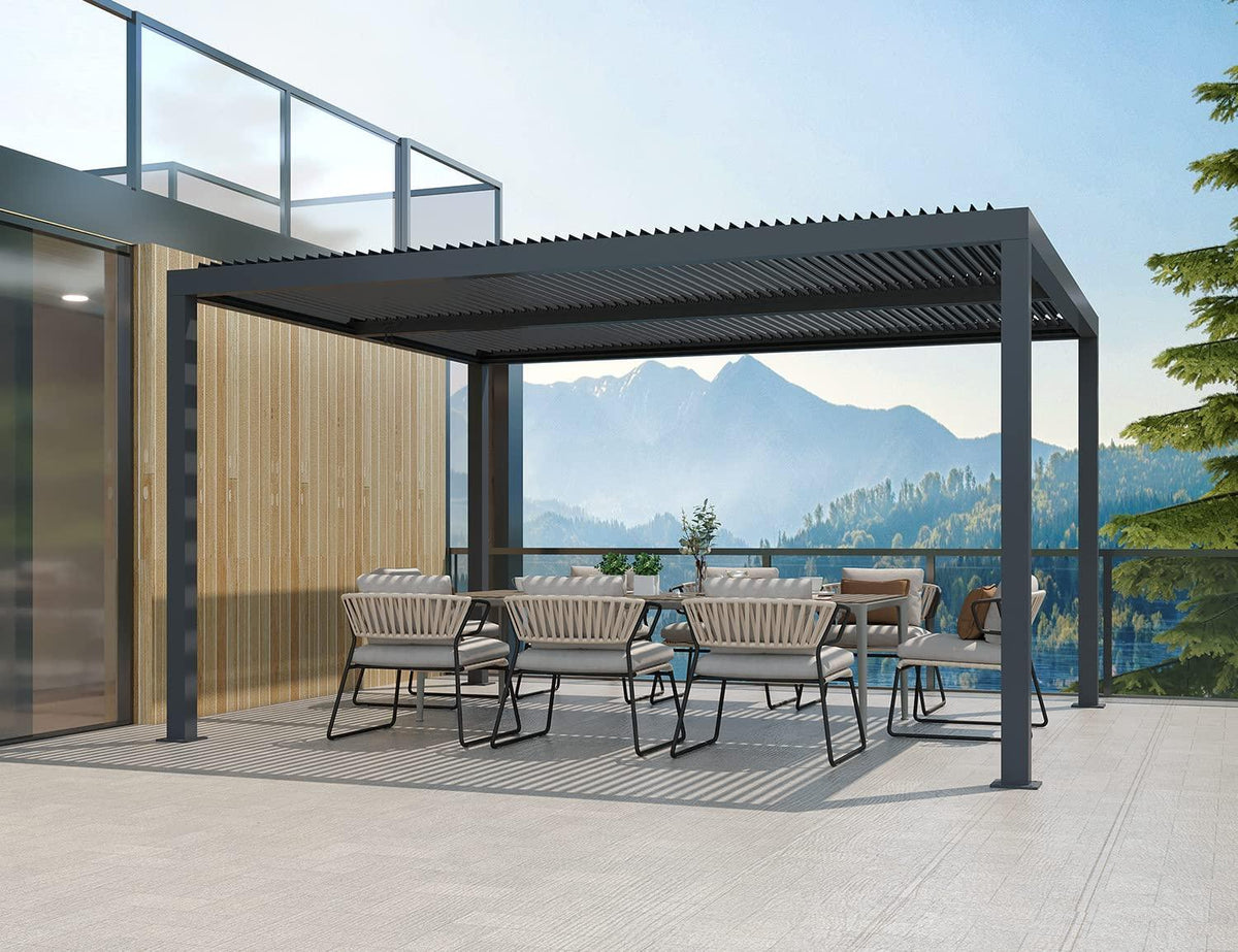 PURPLE LEAF Outdoor Adjustable Louvered Aluminum Pergola Metal Roof Hardtop Gazebo with Upgrade Curtain