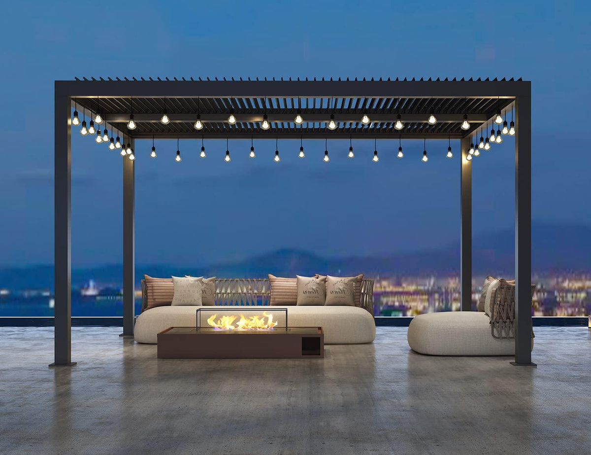 PURPLE LEAF Outdoor Adjustable Louvered Aluminum Pergola Metal Roof Hardtop Gazebo with Upgrade Curtain