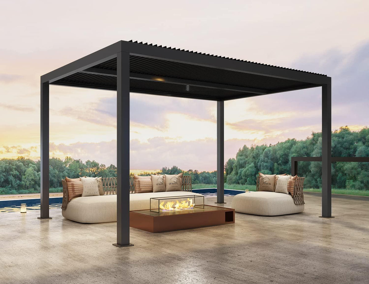 PURPLE LEAF Outdoor Adjustable Louvered Aluminum Pergola Metal Roof Hardtop Gazebo with Upgrade Curtain