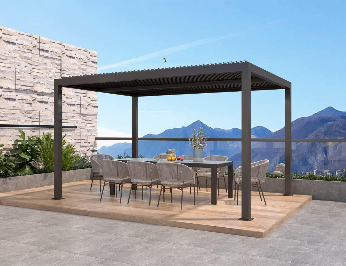 PURPLE LEAF Outdoor Adjustable Louvered Aluminum Pergola Metal Roof Hardtop Gazebo with Upgrade Curtain