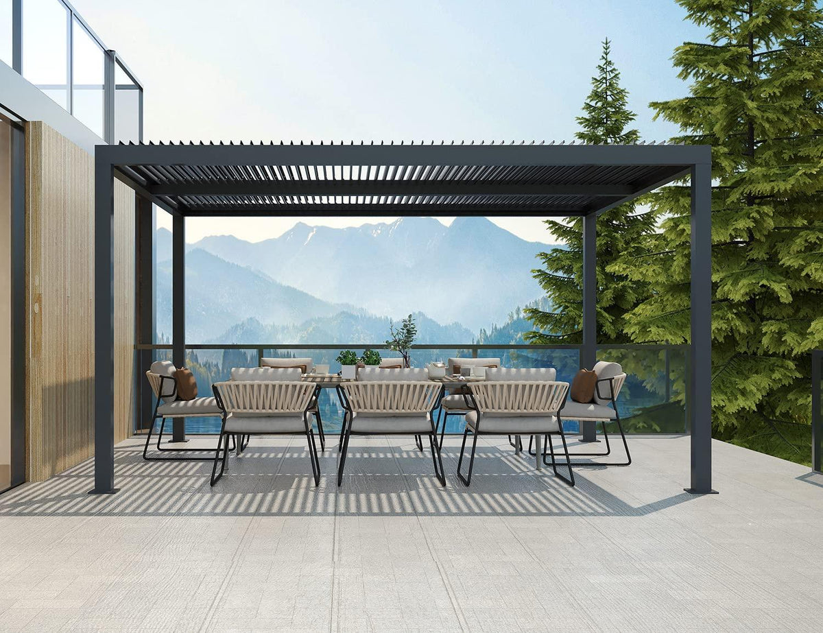 PURPLE LEAF Outdoor Adjustable Louvered Aluminum Pergola Metal Roof Hardtop Gazebo with Upgrade Curtain