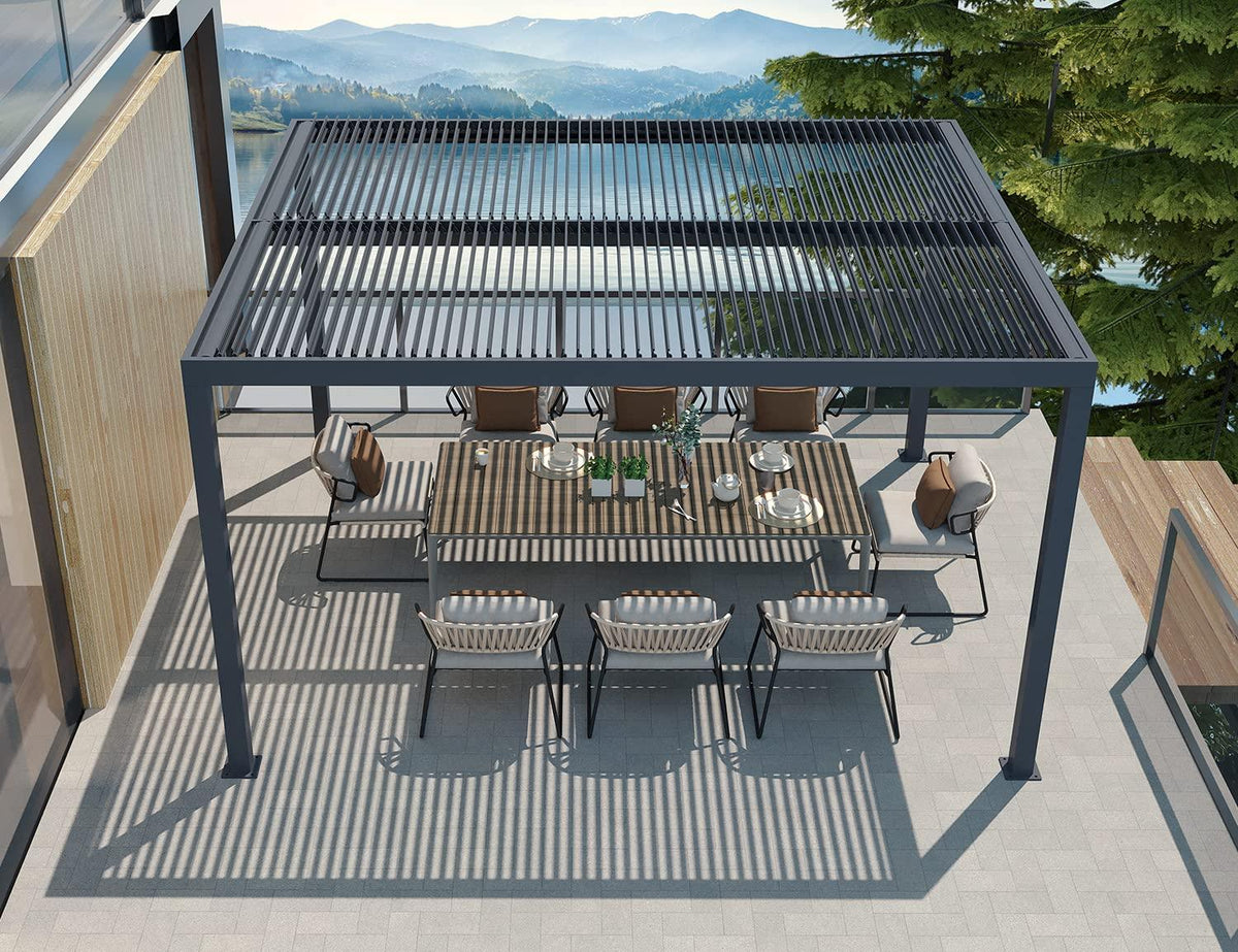 PURPLE LEAF Outdoor Adjustable Louvered Aluminum Pergola Metal Roof Hardtop Gazebo with Upgrade Curtain