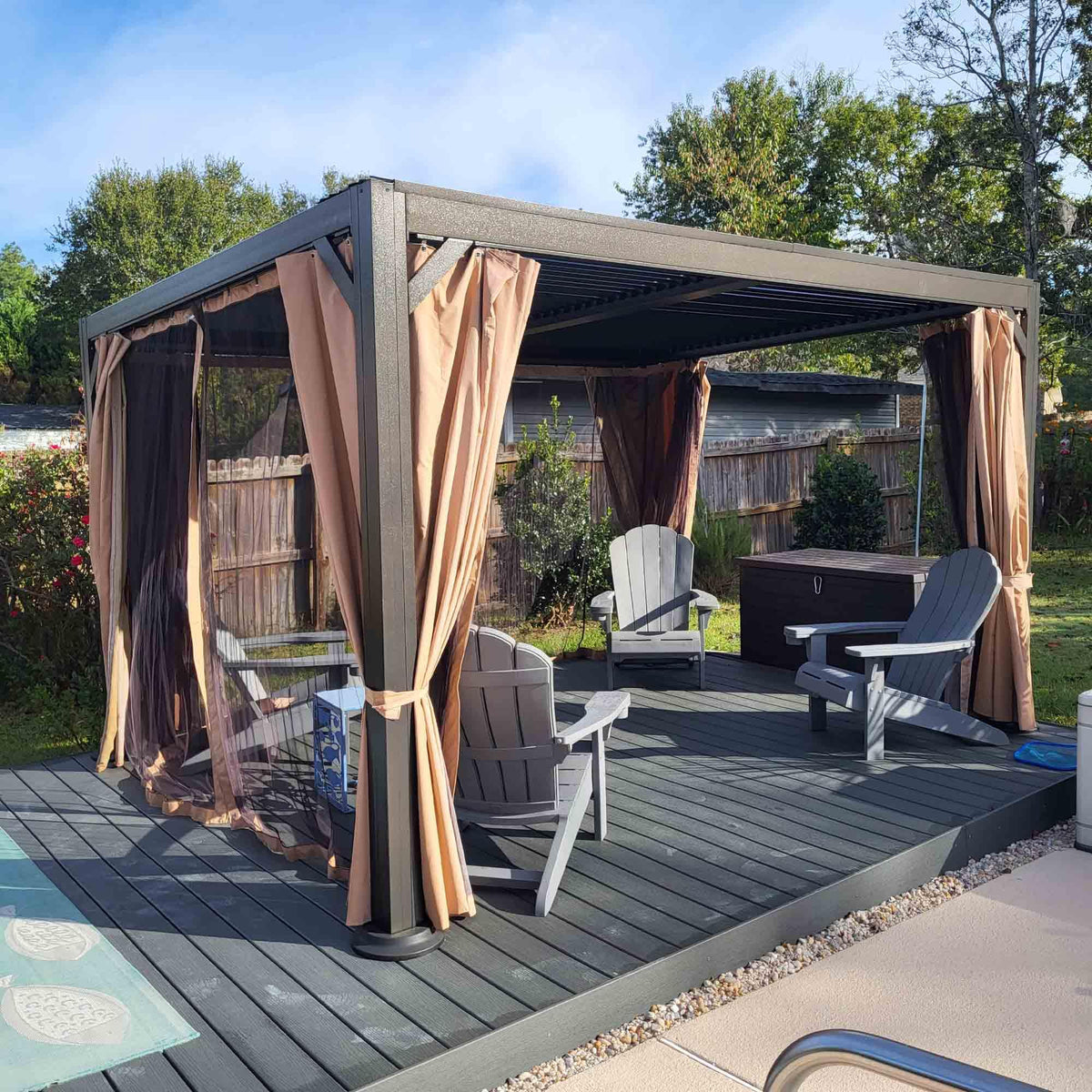 PURPLE LEAF Outdoor Adjustable Louvered Aluminum Pergola Metal Roof Hardtop Gazebo with Upgrade Curtain