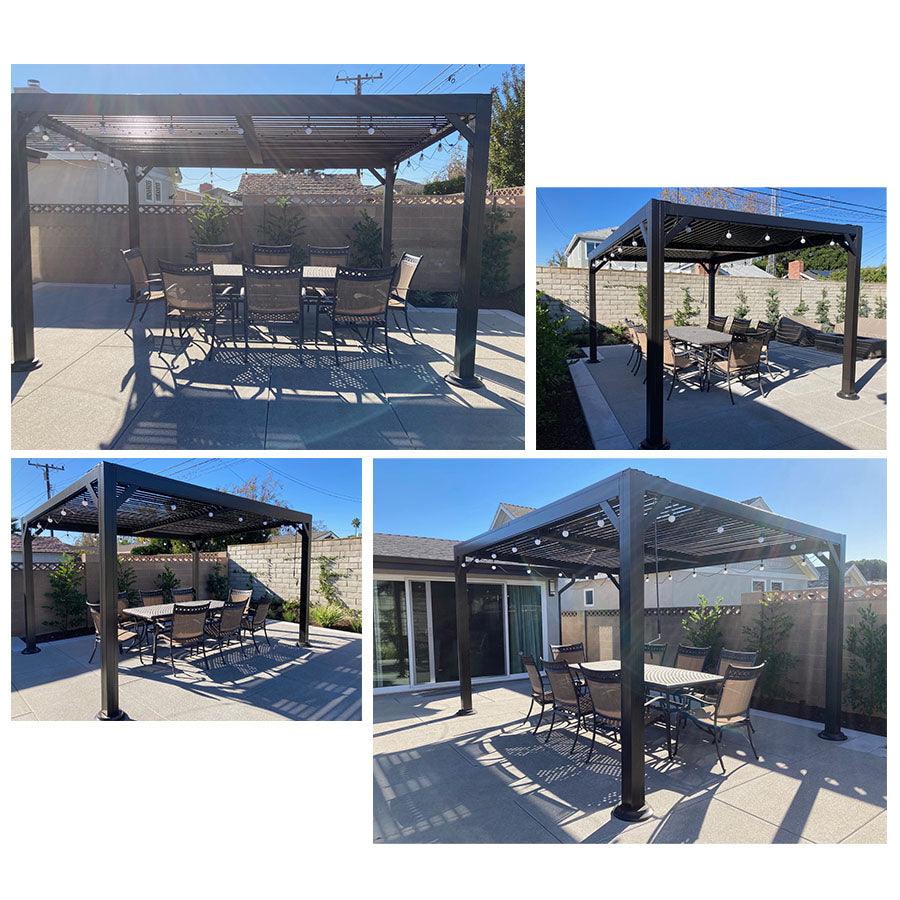 PURPLE LEAF Outdoor Adjustable Louvered Aluminum Pergola Metal Roof Hardtop Gazebo with Upgrade Curtain