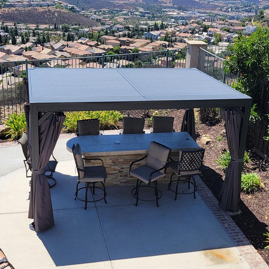 PURPLE LEAF Outdoor Adjustable Louvered Aluminum Pergola Metal Roof Hardtop Gazebo with Upgrade Curtain
