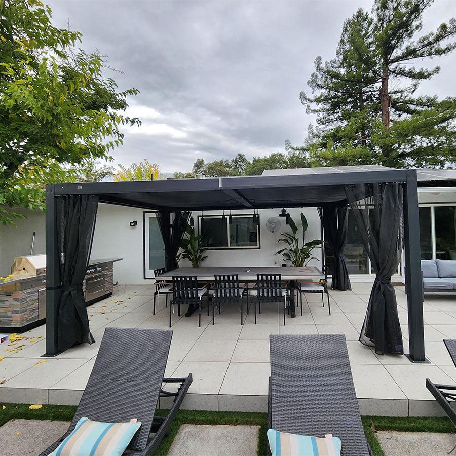 PURPLE LEAF Outdoor Adjustable Louvered Aluminum Pergola Metal Roof Hardtop Gazebo with Upgrade Curtain