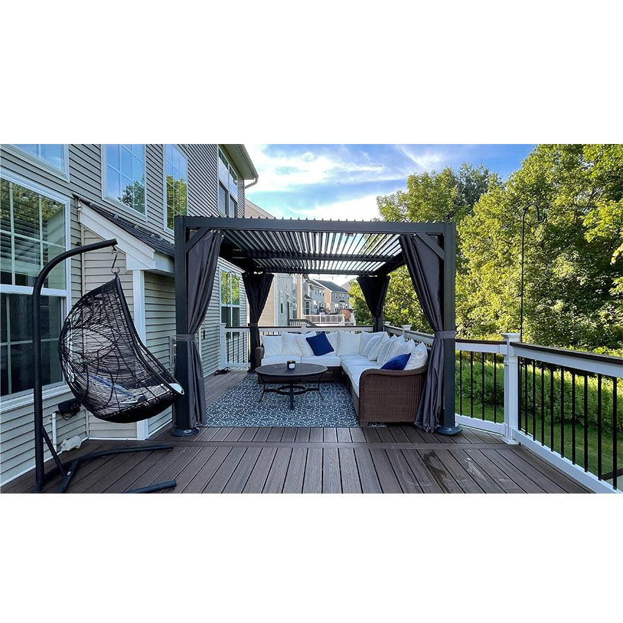 PURPLE LEAF Outdoor Adjustable Louvered Aluminum Pergola Metal Roof Hardtop Gazebo with Upgrade Curtain
