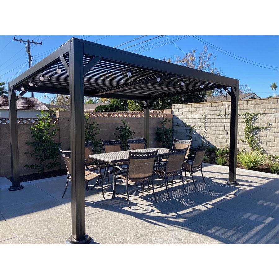 PURPLE LEAF Outdoor Adjustable Louvered Aluminum Pergola Metal Roof Hardtop Gazebo with Upgrade Curtain