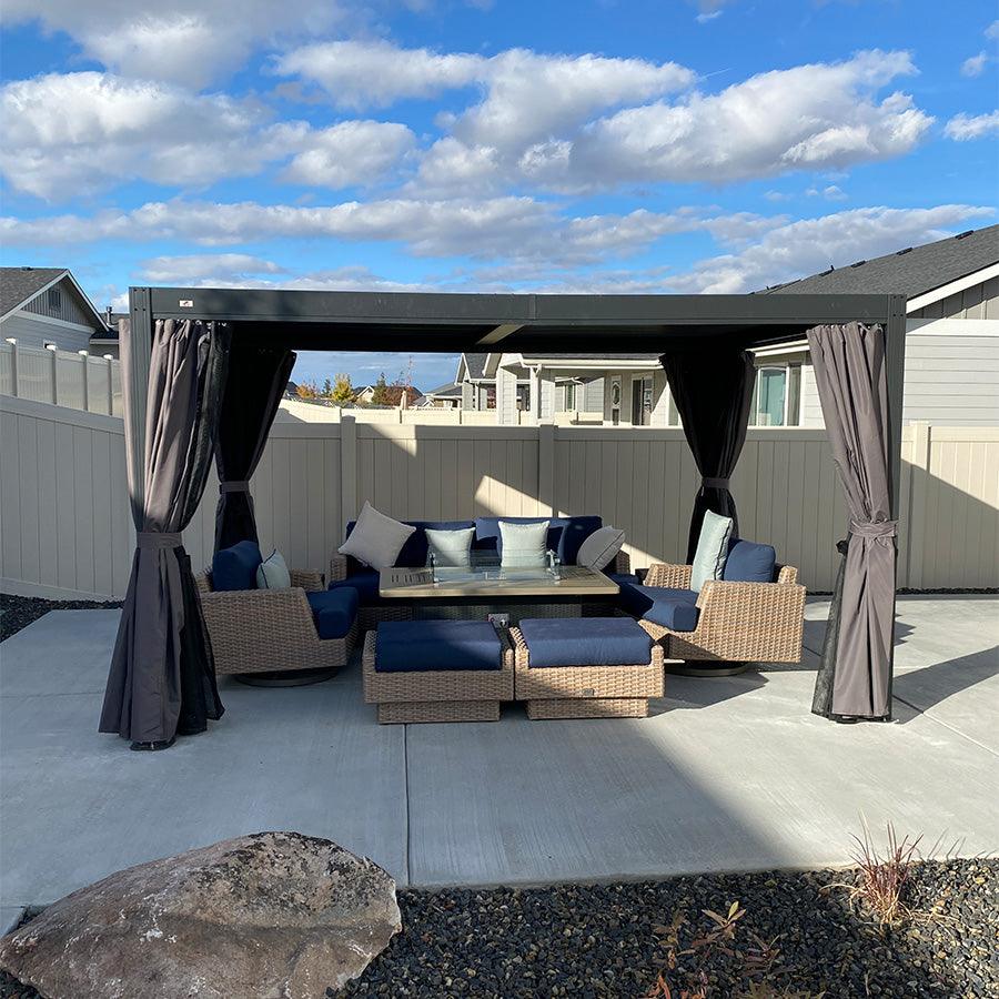 PURPLE LEAF Outdoor Adjustable Louvered Aluminum Pergola Metal Roof Hardtop Gazebo with Upgrade Curtain