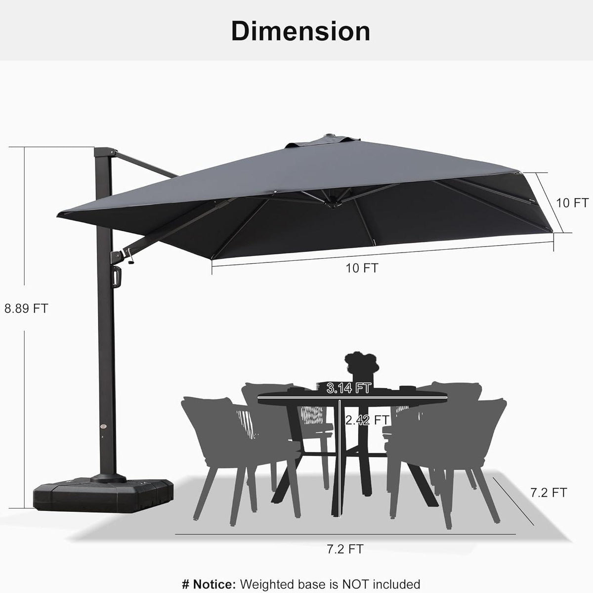 PURPLE LEAF Outdoor Sun Heavy Duty Cantilever Umbrella for Patio, Porch, Beach