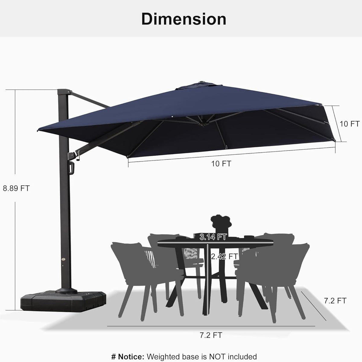PURPLE LEAF Outdoor Sun Heavy Duty Cantilever Umbrella for Patio, Porch, Beach