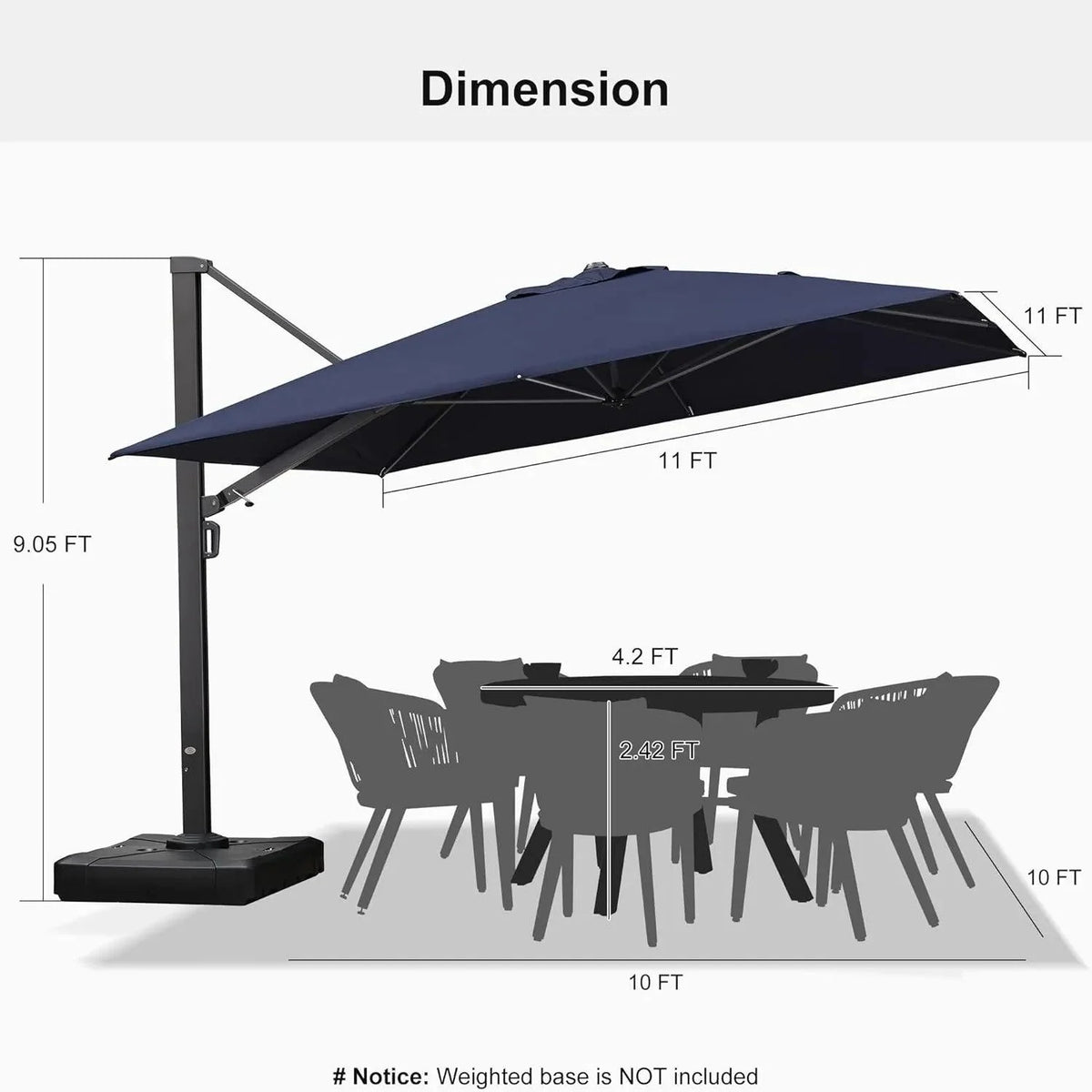 PURPLE LEAF Outdoor Sun Heavy Duty Cantilever Umbrella for Patio, Porch, Beach