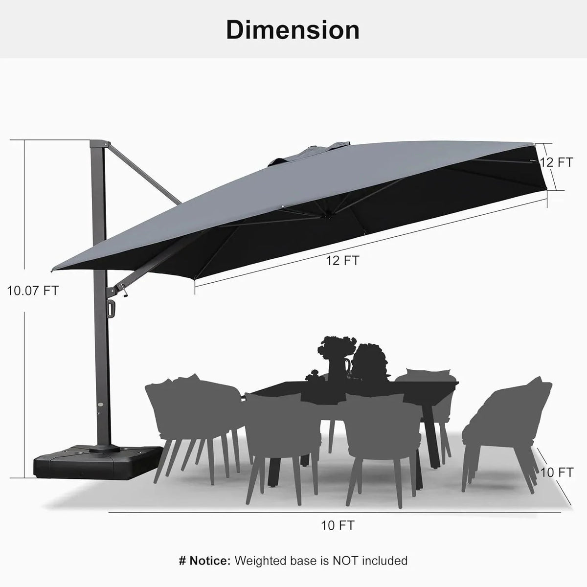PURPLE LEAF Outdoor Sun Heavy Duty Cantilever Umbrella for Patio, Porch, Beach