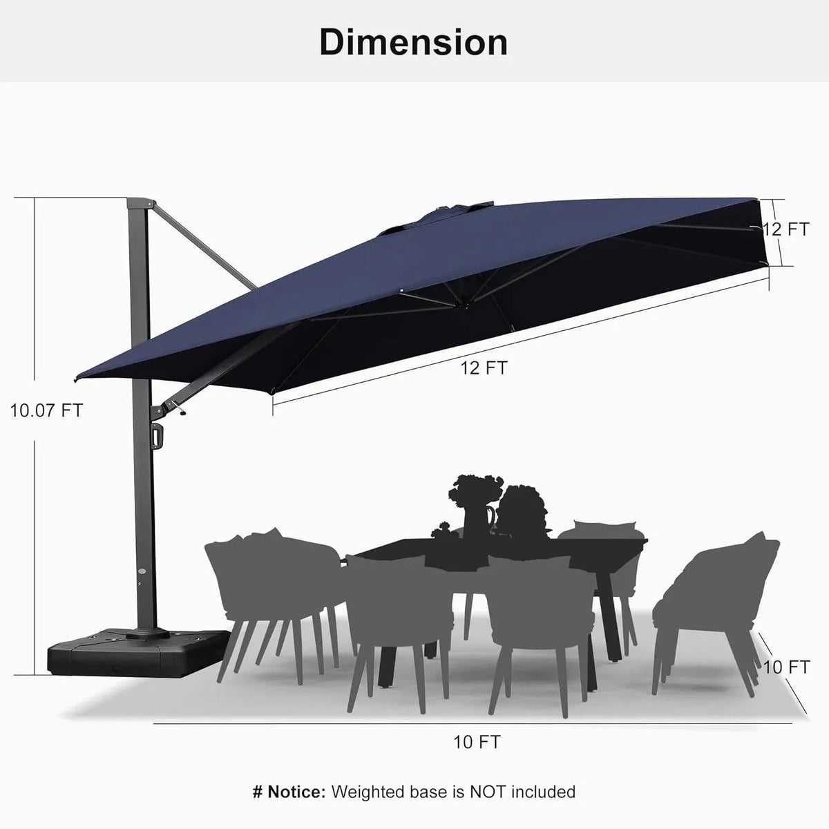 PURPLE LEAF Outdoor Sun Heavy Duty Cantilever Umbrella for Patio, Porch, Beach
