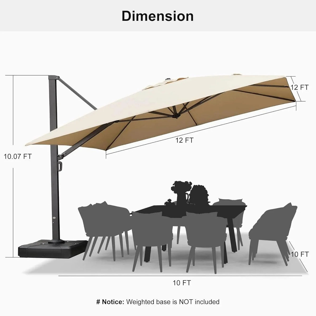 PURPLE LEAF Outdoor Sun Heavy Duty Cantilever Umbrella for Patio, Porch, Beach