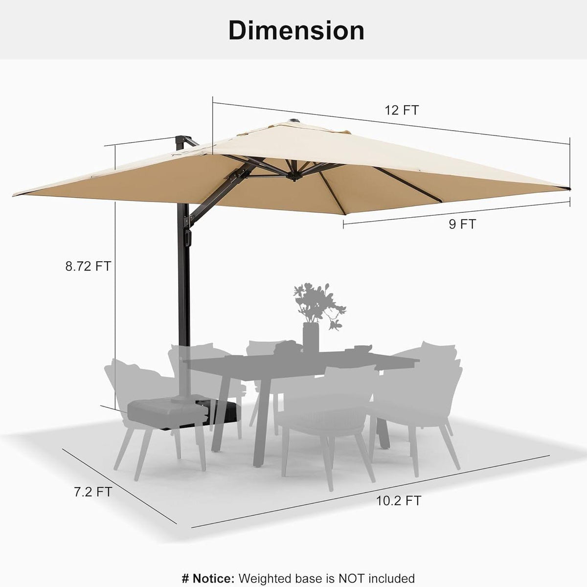 PURPLE LEAF Outdoor Sun Heavy Duty Cantilever Umbrella for Patio, Porch, Beach