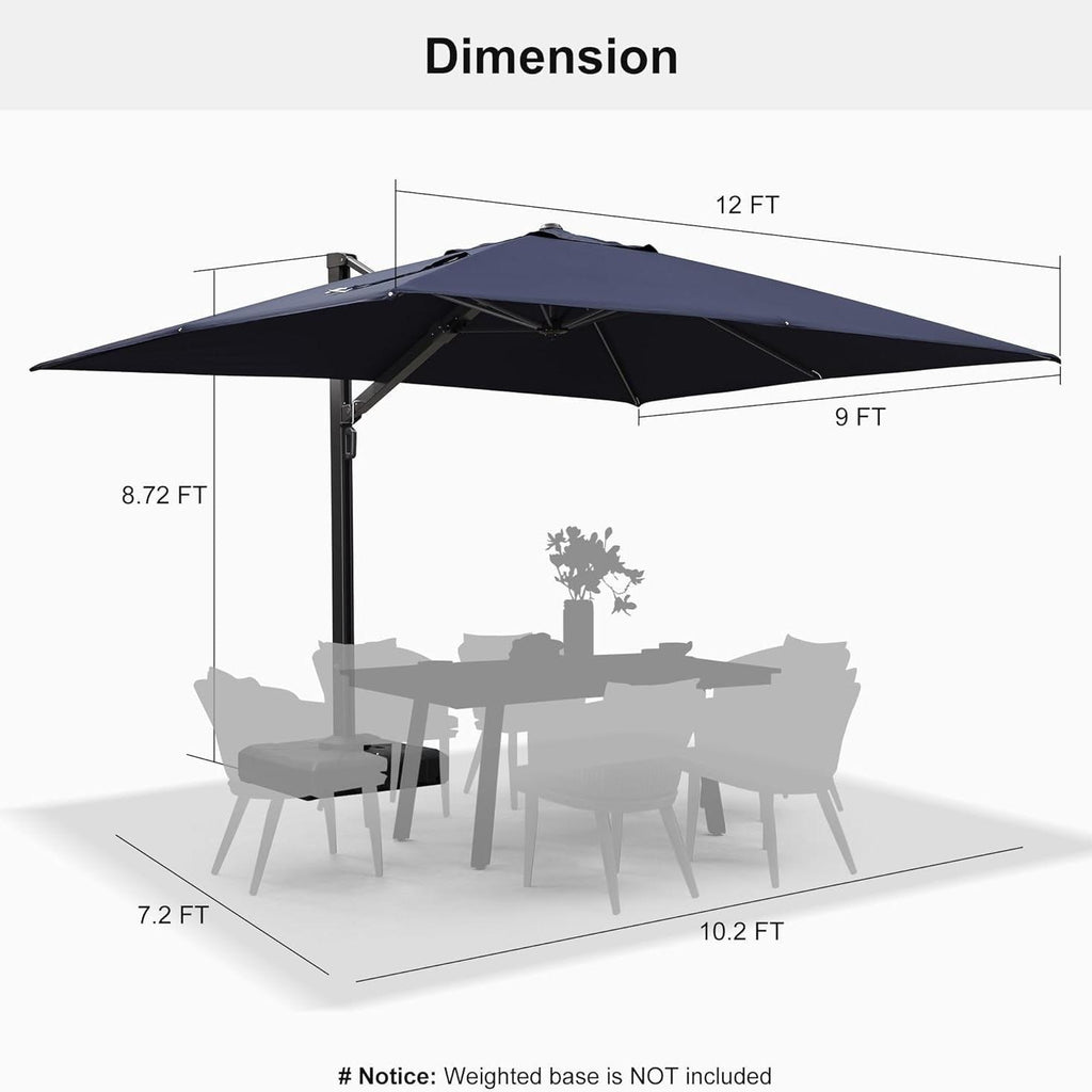 PURPLE LEAF Outdoor Sun Heavy Duty Cantilever Umbrella for Patio, Porch, Beach