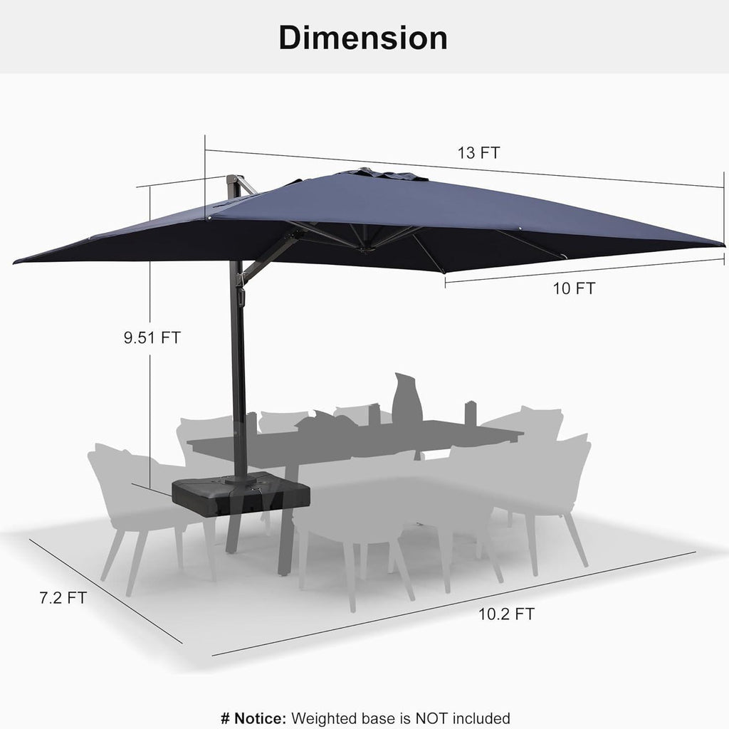 PURPLE LEAF Outdoor Sun Heavy Duty Cantilever Umbrella for Patio, Porch, Beach