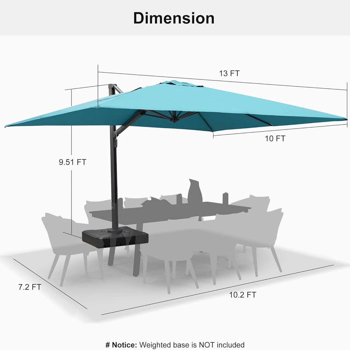 PURPLE LEAF Outdoor Sun Heavy Duty Cantilever Umbrella for Patio, Porch, Beach