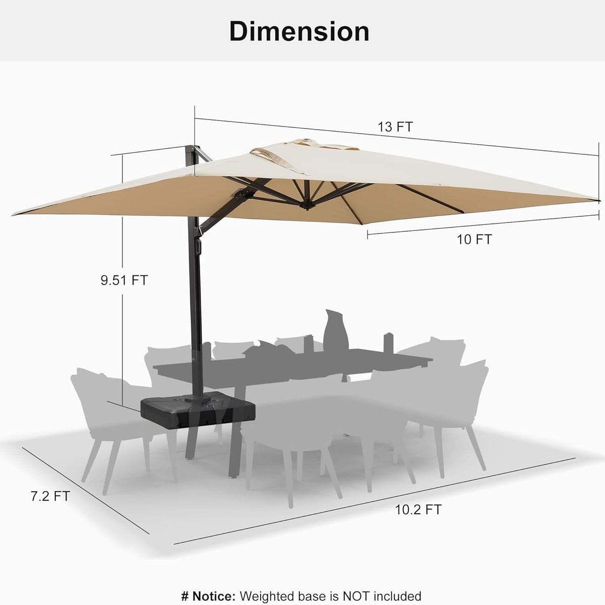 PURPLE LEAF Outdoor Sun Heavy Duty Cantilever Umbrella for Patio, Porch, Beach