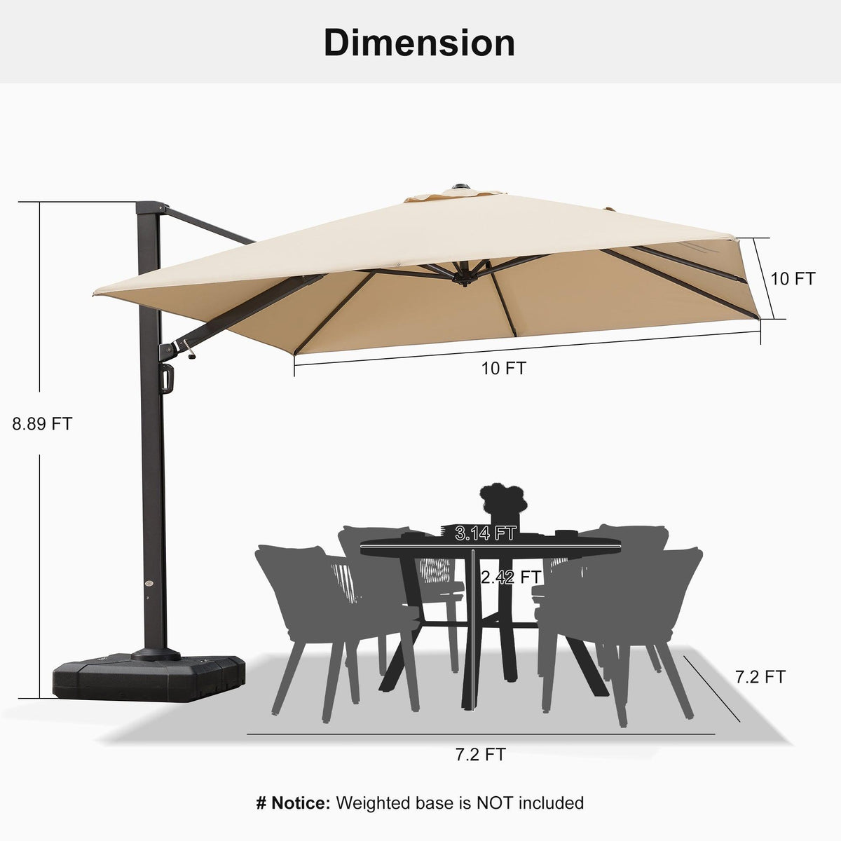 PURPLE LEAF Outdoor Sun Heavy Duty Cantilever Umbrella for Patio, Porch, Beach