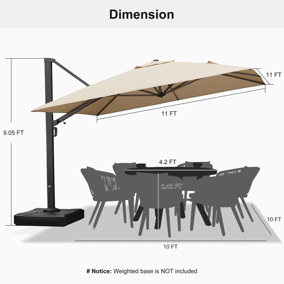 PURPLE LEAF Outdoor Sun Heavy Duty Cantilever Umbrella for Patio, Porch, Beach