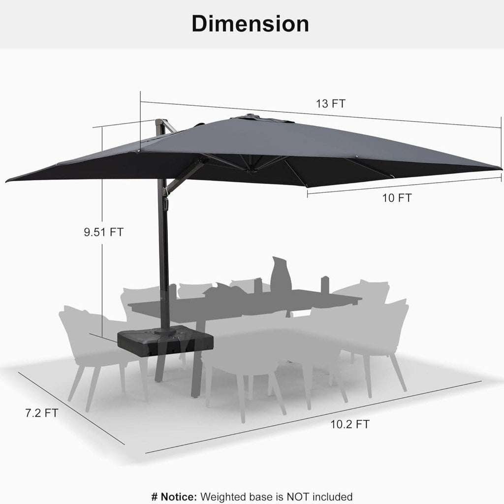 PURPLE LEAF Outdoor Sun Heavy Duty Cantilever Umbrella for Patio, Porch, Beach