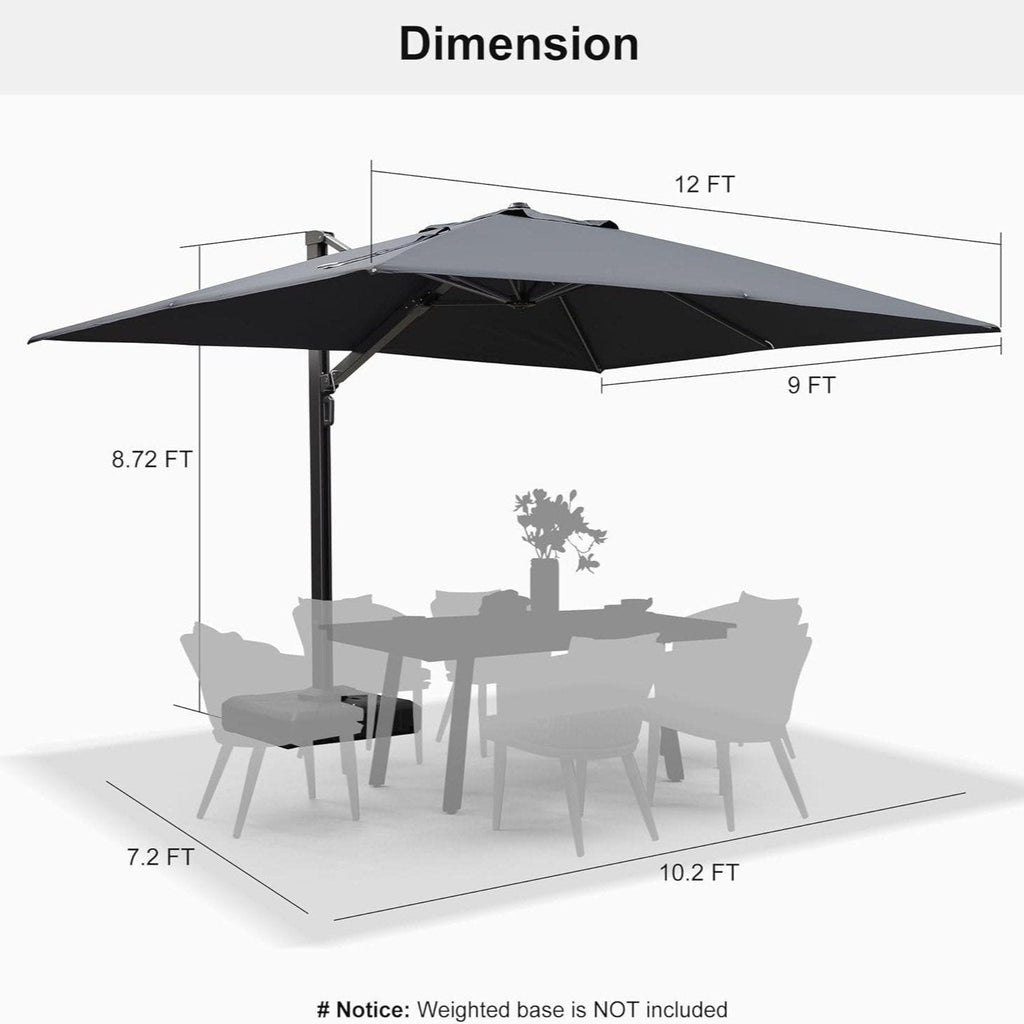 PURPLE LEAF Outdoor Sun Heavy Duty Cantilever Umbrella for Patio, Porch, Beach