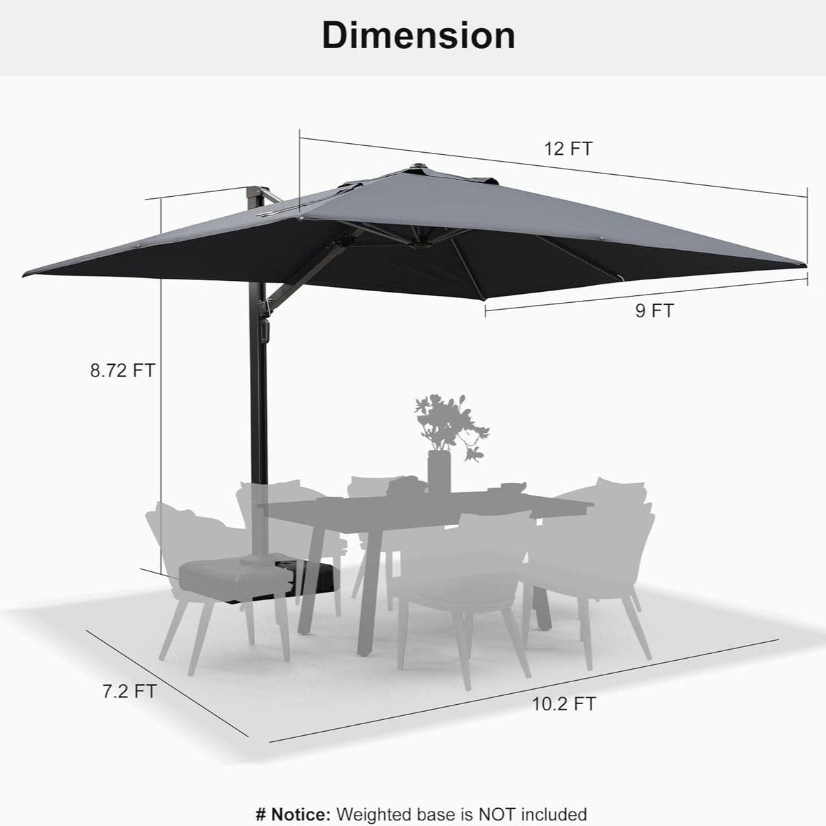 PURPLE LEAF Outdoor Sun Heavy Duty Cantilever Umbrella for Patio, Porch, Beach