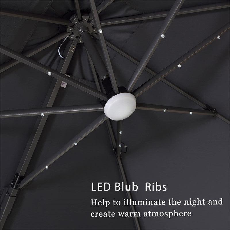 PURPLE LEAF – Parasol de terrasse déporté 10ft avec éclairage LED, rotation 360° et inclinaison