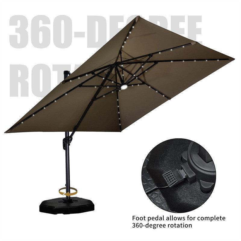 PURPLE LEAF – Parasol de terrasse déporté 10ft avec éclairage LED, rotation 360° et inclinaison