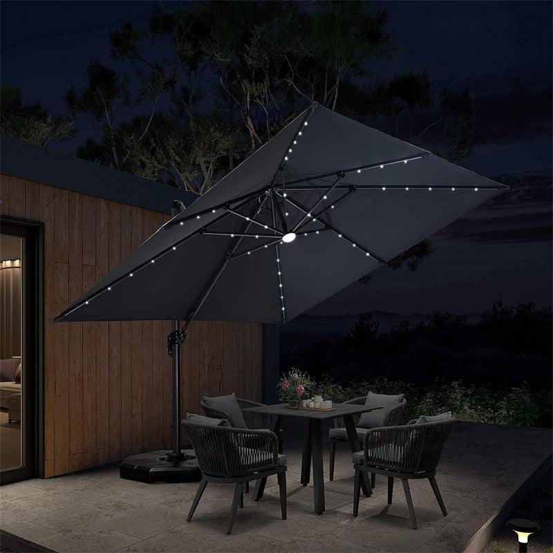 PURPLE LEAF – Parasol de terrasse déporté 10ft avec éclairage LED, rotation 360° et inclinaison